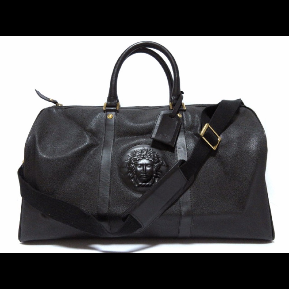 Gianni Versace Black Leather Travel Bag Verified Authentic!!